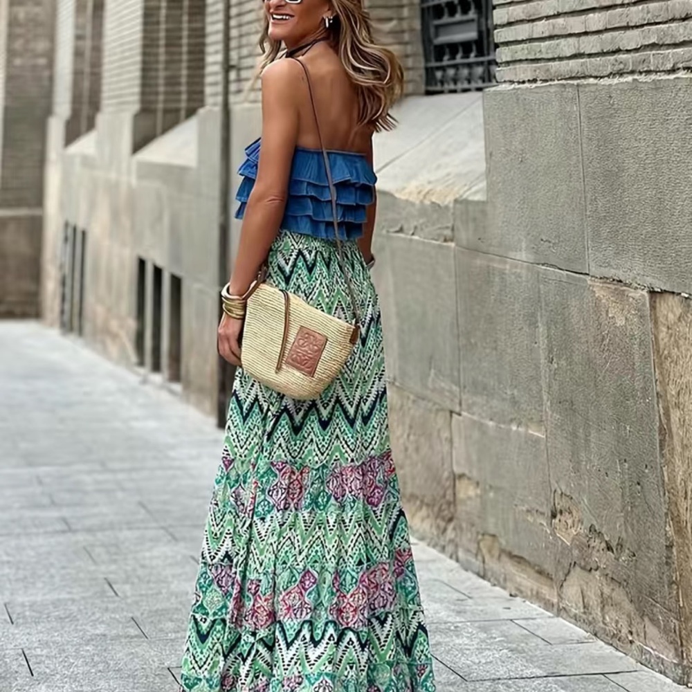 Aster June Green boho colorful maxi skirt - Picture 2 of 3